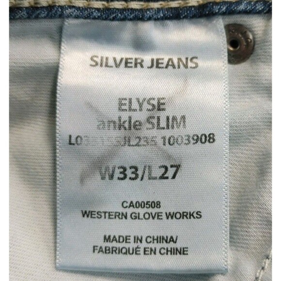 Silver Elyse Ankle Slim Womens Jeans 33x27 Floral Embroidered Back Pockets - Picture 10 of 12
